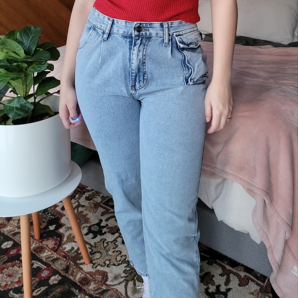 Light Wash Denim Like Pants Side Pocket